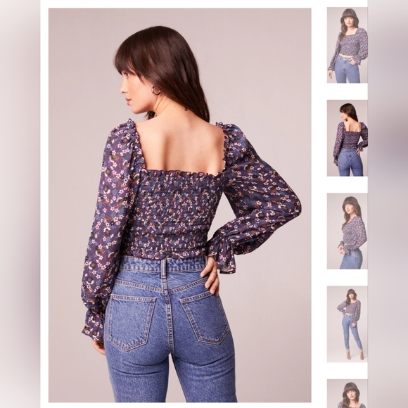 NWT AGATHE PURPLE FLORAL SMOCKED TOP Size M Brand new never worn - Picture 3 of 7